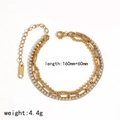 Detail of 160mm+60mm gold stainless steel layered chain bracelet with sparkling rhinestones - Multi-layer Composite Chain Style (TB5160)
