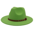Detail of green fedora hat with brown leather strap and golden metallic buckle - M(56-58cm) / Fruit Green (3 Rivets)