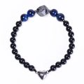 Detail of 6mm black beads bracelet with blue tiger eye stones and heart magnetic clasp - Blue Tiger Eye Stone
