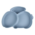 Blue silicone divided baby plate with suction base and cute animal-shaped food sections - Y21 Single Plate (Blue/Divided)