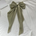 Elegant bean green satin bow hair clip with long flowing ribbons for women - Tea Green