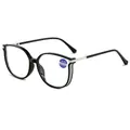 Lunettes de lecture noires à monture large avec verres anti-lumière bleue +2,00 - +1.00 Dioptrie / Monture noir brillant