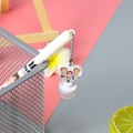 White BTS pendant gel pen with Bangtan Boys heart charm and BTS logo in desk holder - BTS Stamp - White
