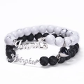 Detail of magnetic heart clasp on white turquoise and lava stone couple bracelets - Couple Bracelet Style 2 (Black Lava & White Turquoise)