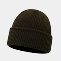 Detail of ribbed knit beanie showing high-elasticity texture and classic folded brim design - One Size / Coffee
