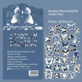 Waterproof blue butterfly sticker set with 30 unique synthetic paper designs - XCC020 Bamboo Moon Butterfly - 30 Sheets/Pack