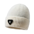 Chic off-white ribbed beanie with black triangle C-logo patch for winter warmth - One Size / White