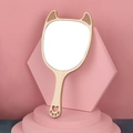 Handheld wooden makeup mirror with cute cat ear design and natural wood finish - Small Vampire Cat Handheld Mirror