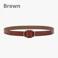 Brown leather waist belt for women with a gold oval pin buckle and matte finish - Brown