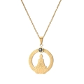 Gold stainless steel necklace with round lotus and Buddha pendant featuring a projection stone - Gold (SSN-00296)