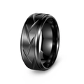 Black 8mm stainless steel ring with brushed finish and herringbone engraved patterns - US 6 / Black