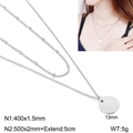 Minimalist double layered silver stainless steel necklace with round disc pendant charm - Silver (KN112516-Z)