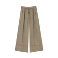 Pantaloni larghi in lino kaki da donna con coulisse in vita e raffinati dettagli traforati - XS / Pants