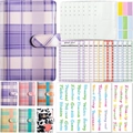A6 PU leather plaid budget binder with purple grid cover and various accessories - English Version Set / Purple Plaid