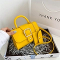Lemon yellow crossbody square bag with gold buckle and a mini chain pouch accessory - Yellow