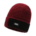 Men's winter chenille knit beanie in red and black with GD patch for warmth - Red
