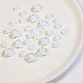 Detailed view of pearl white resin camellia nail charms in mixed 5.8mm and 7.5mm sizes - Camellia Mixed Silver White (S-01)