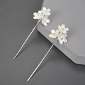 Forget-me-not S925 silver long drop earrings with triple small flower dangles - 925 Silver / Silver and Gold Two-tone