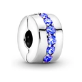 Silver round charm bead with inlaid blue crystals for bracelets or necklaces - 002-Stopper (Silver Blue Stone)