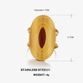 Goldener Edelstahlring mit ovalem Design, rotem Stein und Vintage-Sonnenstrahltextur - Schwarzer Öltropfen-Ring