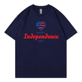 T-shirt oversize en coton bleu marine avec imprimé Happy Independence Day graphique - XS / Bleu marine