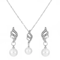 Elegant silver jewelry set with white pearls and small diamonds in wavy design - S300-12