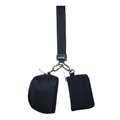 Black multifunctional mini wristlet pouch set with nylon coin bags and hand strap - Black + Black