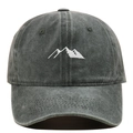 Detailed embroidery of white mountain peaks on a charcoal gray washed cotton baseball cap - Army Green