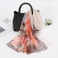 Pink floral chiffon scarf for sun protection draped elegantly on a stylish handbag - 160*50CM / YSY071-5# Beige