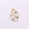 Pendentif céleste doré avec lune, étoile, œil et cristaux multicolores - Ovale Étoile Lune Œil / Style 2