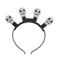 Halloween Haarreif in Schwarz mit vier weißen Totenköpfen und LED-Leuchtfunktion - Geist/Totenkopf