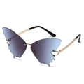 Rimless butterfly sunglasses with blue-purple gradient lenses and gold woven metal temples - Gold Frame Black Blue Grey C8