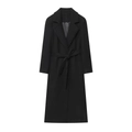 Classic black wool blend long coat with notch lapel and waist belt for women - XS / Black