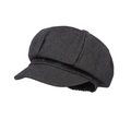 Classic solid black denim octagonal newsboy hat for women with structured multi-panel crown - M (56-58cm) / Black