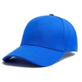 Classic blue cotton baseball cap in plain solid color with curved brim for sun protection - Adjustable / Sapphire Blue