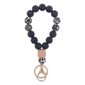 DIY leopard print silicone bead wristlet keychain with black beads and wooden accent - Full Black Leopard (Black)