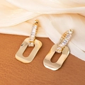 Exaggerated gold geometric drop earrings with sparkling rectangular zircon accents - Golden Rectangular Geometric Rhinestone Drop Earrings