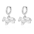 Detailed macro view of silver stainless steel earrings with Dala horse charms on white - Pony (MS-690) / Steel