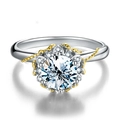Moissanite flower engagement ring in 925 sterling silver with two-tone vine design - HK Size 15 (US Size 7) / One Carat White Moissanite (Silver & Gold Band)