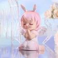 Cute pink hair angel girl cake topper figurine with rabbit ears and white wings - 1121-11EF-A Praying Pink