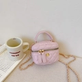 Pink quilted mini handbag for girls featuring golden flower detail and chain strap - Light Pink (9788)