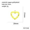 Macro detail of heart-shaped yellow enamel pendant with colorful stones and bamboo texture - Heart / Yellow (P07338)