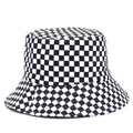 Classic reversible checkerboard bucket hat with black and white plaid pattern for sun protection - Small Grid