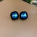 Boucles d'oreilles vintage carrées avec pierre bleue et bordure en velours noir - Carré Bleu (Aiguille en Argent-Noir-Bleu)