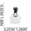 Detailed embroidery patch of a white ghost with a black cat including dimensions in CM and IN - No.14 (Small)