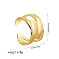 Detail van gelaagde gouden open ring met specificaties van 21mm hoogte en 4,4g gewicht - Dubbellaags Overlappend Glad (R714_7) / Goud