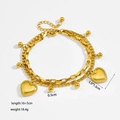 Mehrlagiges Armband aus goldenem Titanstahl mit Herzanhänger und kleiner Metallkugel - Gold Zweilagiges Herz (XKB0012)
