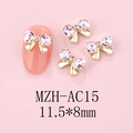 Pink heart crystal bow nail charms with gold alloy base and size detail macro view - Gold Base Pink (AC15)