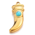 Golden horn pendant crafted in stainless steel featuring a round turquoise stone inlay - Turquoise