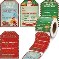 Christmas gift tag stickers roll with Santa and Elf designs for festive package labeling - KP245 Style